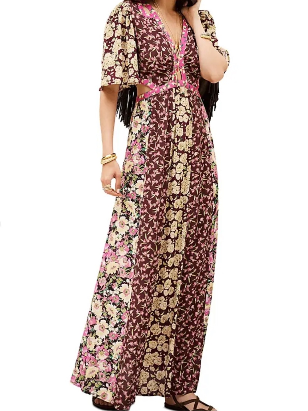 NWT BA&SH The Robe Ilma Floral CutOut Maxi Dress V-Neck Flutter Sleeves SZ: 8